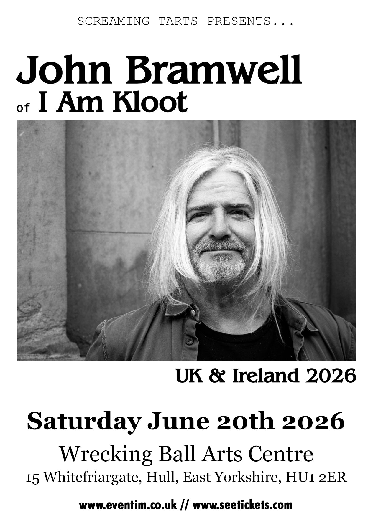 John Bramwell (I Am Kloot) -  Saturday June 20th 2026  8pm-10pm